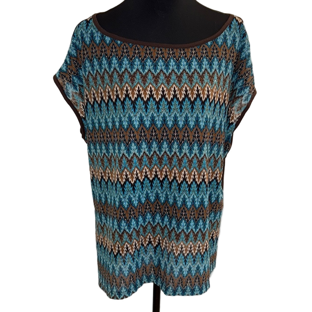 Cato Woman Chevron Patterned Blue and Brown Top. Contrasting Fun